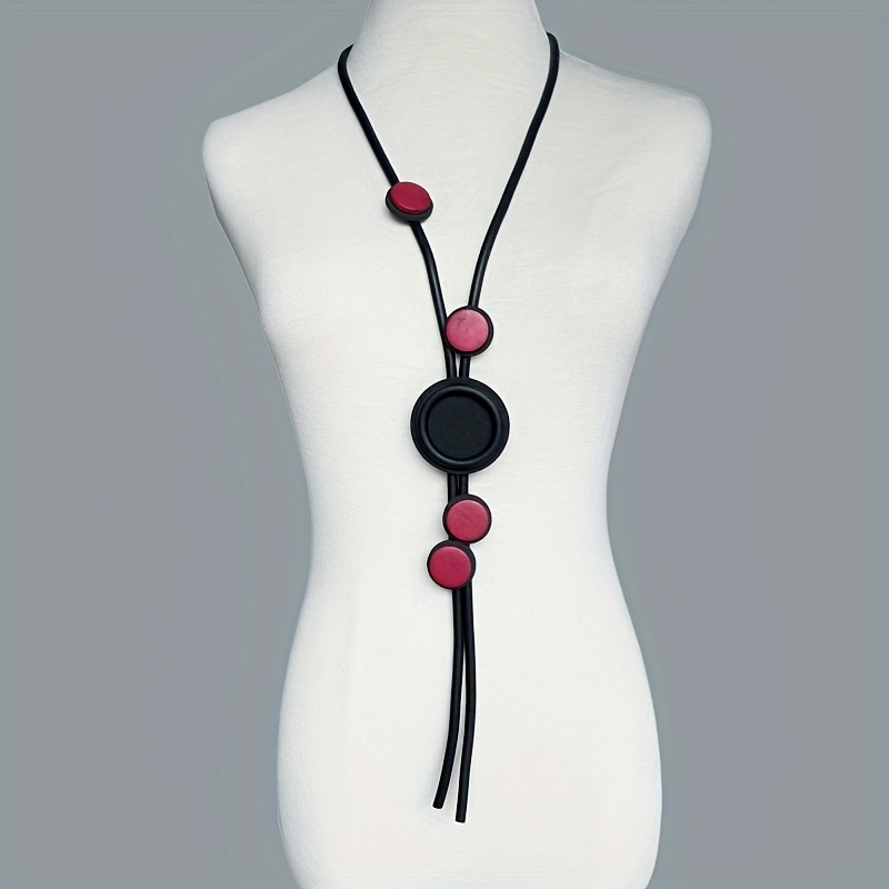 Women's Bohemian Long Necklace, Colorful Beads with Cord